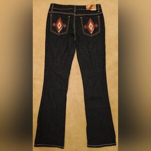 Y2K Rocawear Dark Wash Bootcut, Low Rise Denim Jeans w Embroidered Back Pockets